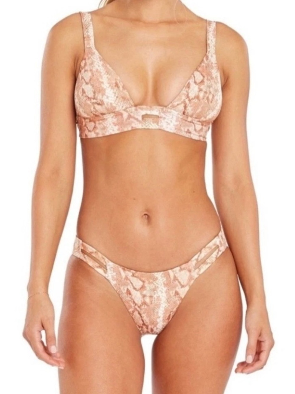 NEW VITAMIN A Neutra Bikini Top + Midori Bikini Bottom Set in Neutral Snakeskin
